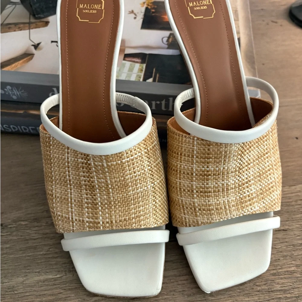 Malone Souliers Women's White and Natural Woven Slide Sandals - Picture 1 of 5
